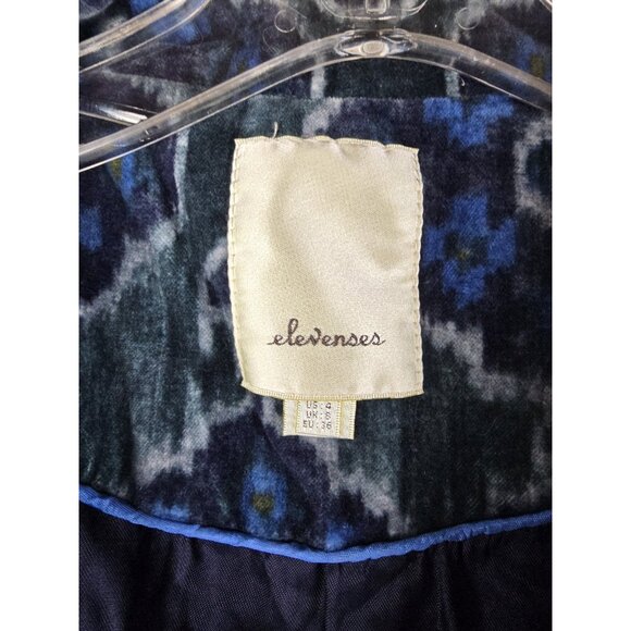 Elevenses Anthropologie Coat Size 4 S Blue Green Ikat Velvet Mod Floral Jacquard - Picture 4 of 9